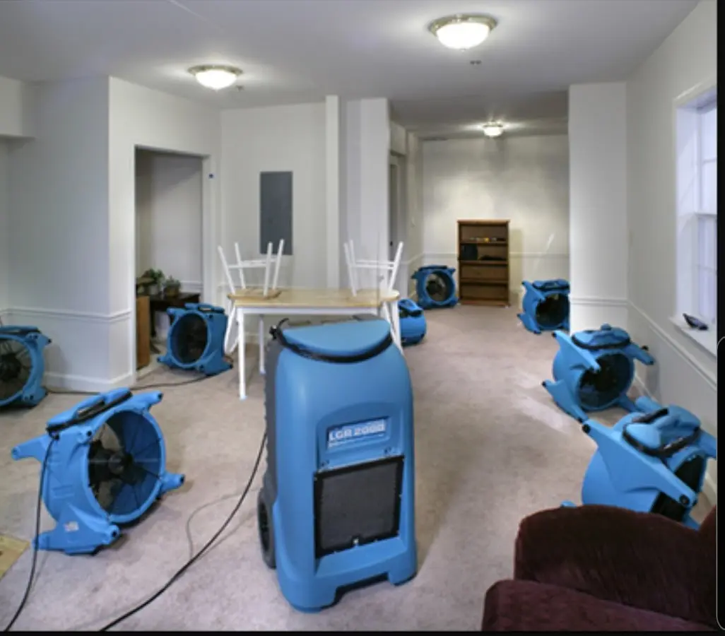 Air movers and dehumidifier setup for Water Extraction & Removal in Fredericksburg